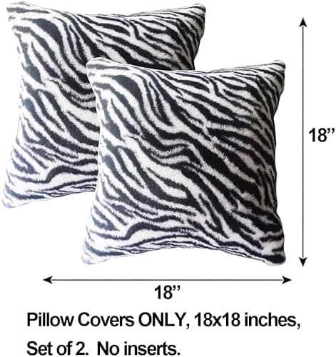 Entua Black White Square Pillow Cover Soft Fluffy Fuzzy Faux Fur Zebra Stripe Throw Pillows Modern Decorative Accent Cushion Covers Pillowcase for Couch Sofa Living Room Bedroom, 18x18 thumbnail 3