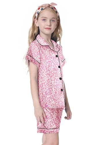 Umeyda Women & Girls Pajamas Set, Soft Satin Lightweight Silk Button-Down Top with Shorts 2 Piece PJS for Mom Boys Kids Gifts thumbnail 4