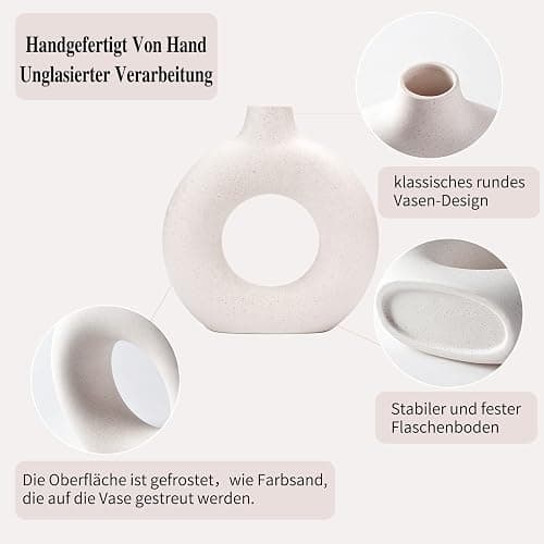 CEMABT Vasen für Pampasgras, handgemachte Vase, getrocknete Blumen, Keramik, Weiß, Handwerkliche Ornamente für die Dekoration des Bürohauses, Vasenset (M, Beige) thumbnail 4