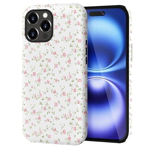 NOWETOO Case for iPhone 13 Pro Max,White Pink Floral Pattern Phone Case,Trendy Frosted Silicone Shockproof Cover for Girl Women thumbnail 3