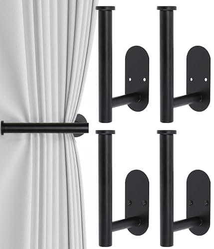 4pcs Curtain Holdbacks, Screw-in Curtain Tiebacks Curtain Tie Backs Curtain Holders for Wall Mounted Curtain Pull Backs for Drapes, Curtain Side Holders Hooks, 304 Stainless Steels, Black - Image 1