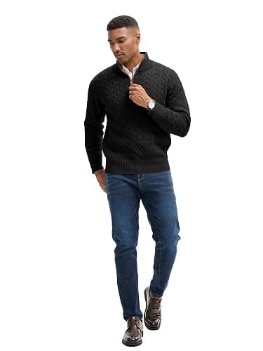 JEMLDL Men's Quarter Zip Pullover Sweaters Cable Knit Texture Slim Fit Mock Neck Sweaters thumbnail 6