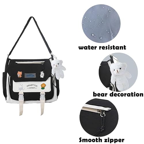 PRLINJSK Cute Messenger Bag for Teen Girls Women, Kawaii Crossbody Shoulder Purse with Pins and Stuffed Pendant Gift thumbnail 4