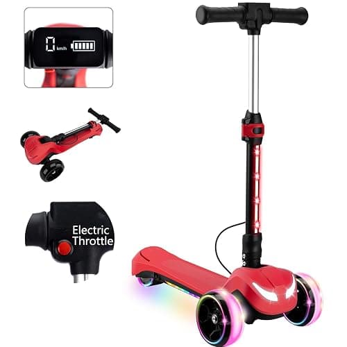 24V Electric Scooter for Kids w/150W Powerful Motor, Thumb Throttle, LCD Screen, Bluetooth, Light-Up Stem Deck & Wheels, 3 Adjustable Heights, 5MPH Safe Speed, 3 Wheel Electric Scooter for Kids - Image 1