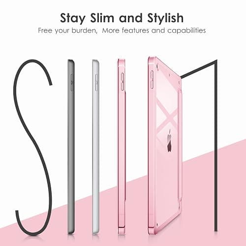 VIKESI Case for iPad 9th / 8th / 7th Generation 10.2 inch (2021/2020/2019 Released), Clear Back, TPU Shockproof Frame Cover[Built-in Pencil Holder,Support Auto Sleep/Wake] for ipad 10.2 - Pink thumbnail 6