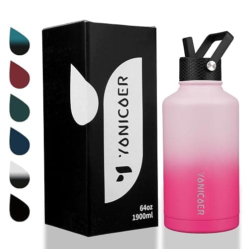 YONICOER Insulated Water Bottle 64oz,Triple Wall Vacuum Stainless Steel(Dishwasher Safe),Leak Proof & Non-BPA,Flask Jug with Paracord Handle & Straw Spout Lids Sports Sakura thumbnail 8