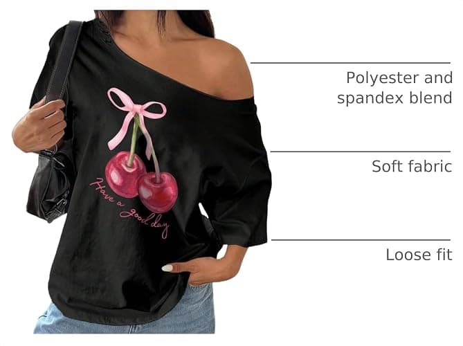 RoseSeek Women's Off The Shoulder Tops Floral Graphic Oversized Tshirts Shirts Y2k Summer Tops Trendy thumbnail 4
