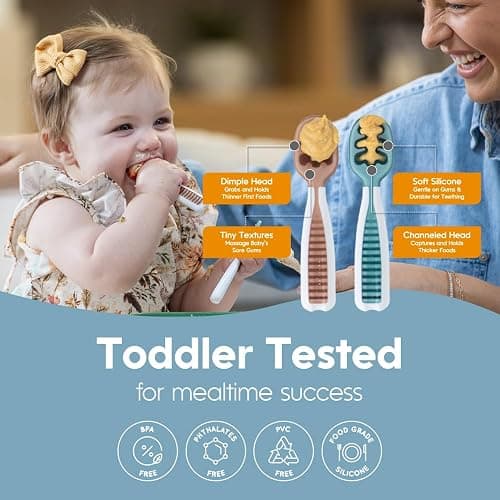 NumNum Baby Spoons Set, Feeding Littles x Silicone Pre-Spoon GOOtensils for Baby Led Weaning, Self-Feeding & Teething, First Stage Toddler Utensils for Ages 6+ Months, 3-Pack, BPA-Free (Neutrals) thumbnail 5