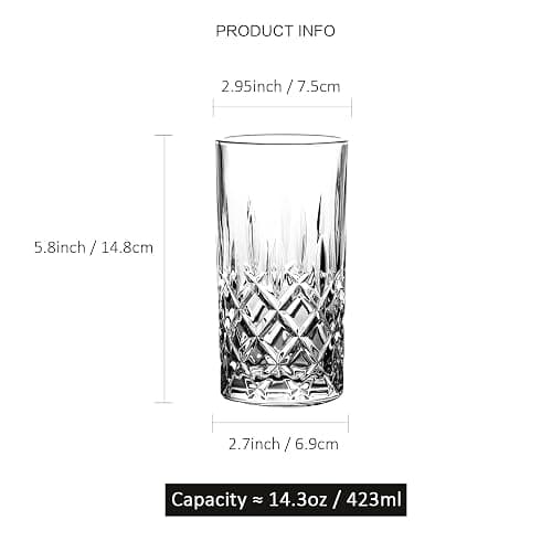 binsakao Highball Glasses Collins Tall Beverage Set of 6, 14 Ounce Cups Glassware for Drinks, Water, Beer, Soda thumbnail 3