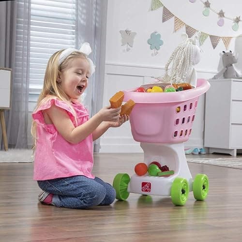 Step2 Little Helper's Shopping Cart for Kids, Play Grocery Cart, Made of Durable Plastic, for Toddlers 2+ Years Old, Pink thumbnail 6