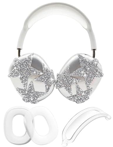 3 in 1 Bling Case Cover for AirPod Max, Clear TPU Glittering Rhinestones Stars Protective Ear Cups Covers Silicone Earpad Headband Covers Compatible for Apple AirPods Max Headphones (Star) - Image 1