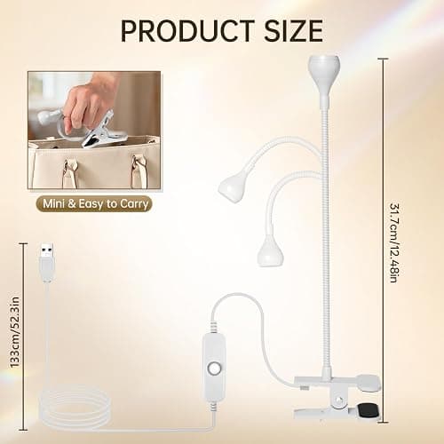AORAEM LED Nail Lamps 3W Flexible Gooseneck Lamp Quicky Dry Nail Manicure Dryer Gel Polish Curing Light Plug Play Portable Flash Cure Light for Gel Nails Home DIY Professional Nail Tools White thumbnail 5