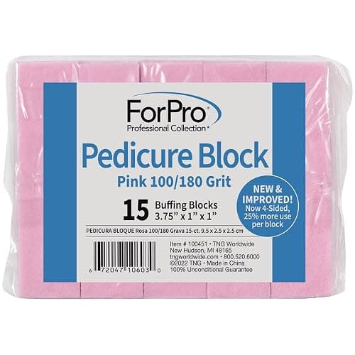 ForPro Professional Collection Pink Pedicure Block, 100/180 Grit, Three-Sided Pedicure Nail Buffer, 3.75” L x 1” W x 1” H, 15-Count thumbnail 5