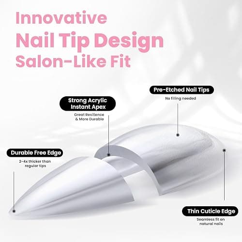 Beetles Tipex Instant Apex Nail Tips Kit – Almond Short, Pre-Etched, Thick Full Cover Acrylic Tips with Tipex UV Gel Glue, Dehydrator, Primer, Base & Top Coat, Mini UV Lamp, 224PCS in 16 Sizes thumbnail 8