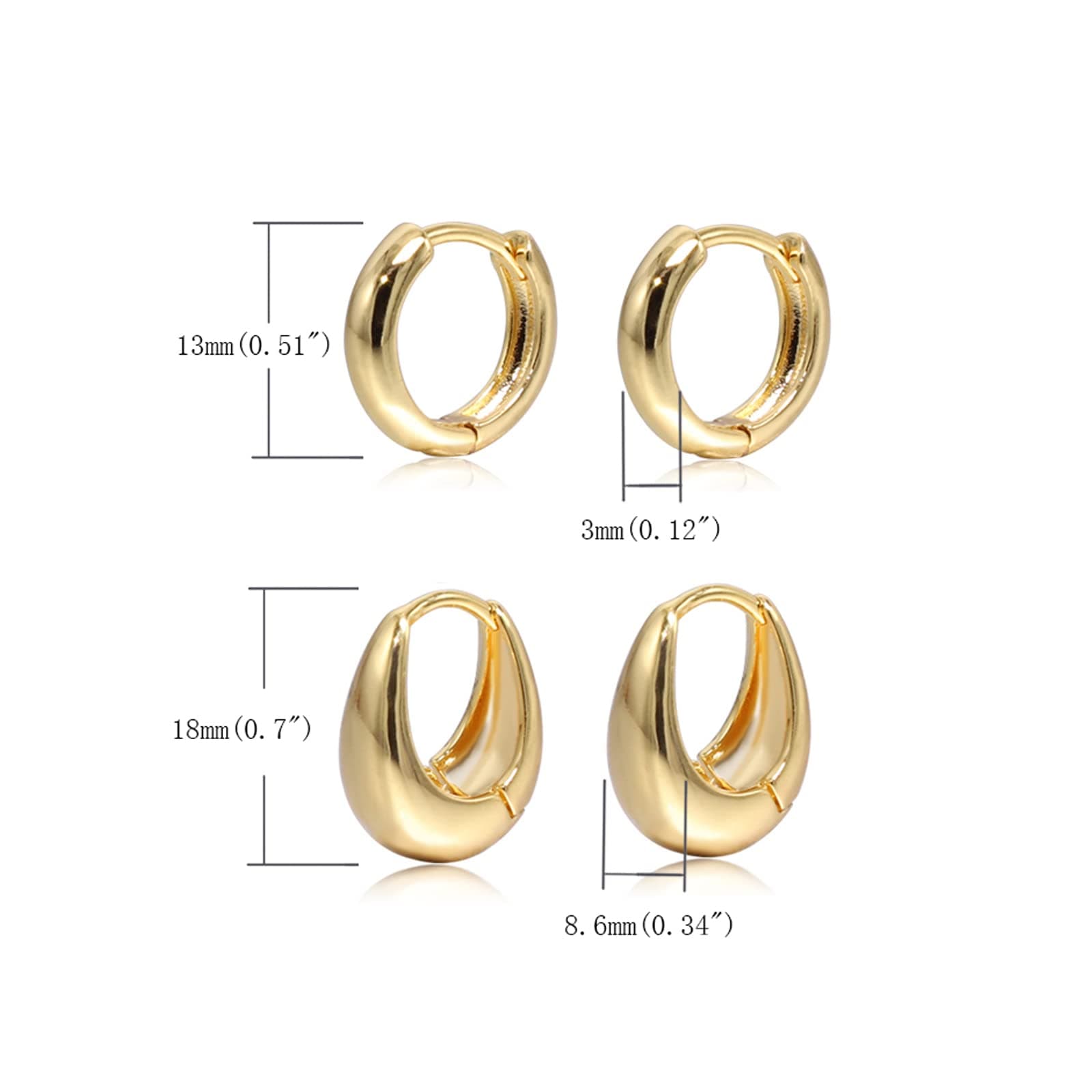 2 pairs Small Hoop Earrings for Women 18K Gold Plated Hoop Huggie Earrings for Women (set 5-2 pairs) thumbnail 2