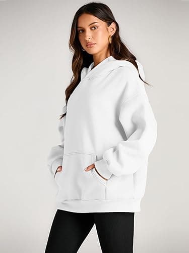 Trendy Queen Womens Oversized Hoodies Fleece Sweatshirts Fall Fashion 2025 Pullover Sweaters Winter Clothes - White - Small thumbnail 3