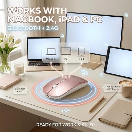 LOONASA Wireless Bluetooth Mouse for Mac Air MacBook Pro Laptop PC Pad Optical Rechargeable Silent Mouse with Jiggler Mode Dual Mode Switch Bluetooth 5.2/3.0 and 2.4G USB-A & USB-C Receiver Rose Gold thumbnail 4