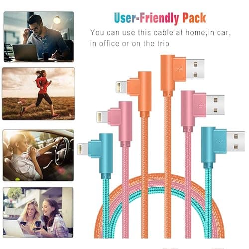 iPhone Charger, 3 Pack 10FT 90 Degree Charging Cable MFi Certified USB Lightning Cable Nylon Braided Fast Charging Cord Compatible for iPhone 14/13/12/11/X/Max/8/7/6/6S/5/5S/SE/Plus/iPad (10FT) thumbnail 6