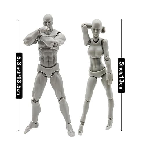 Haniforever Artists Manikin Art Mannequin Figures Supplies Drawing Tools,Small Drawing Figure Model for Sketching,Painting,Artist Male+Female Set(Grey) thumbnail 4