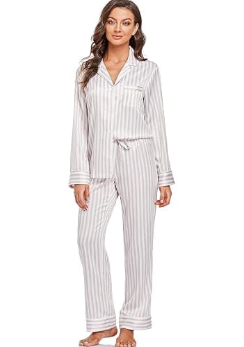 Serenedelicacy Women's Satin Pajama Set Long Sleeve Button Down Sleepwear 2-Piece Silky Pj Set - Image 1