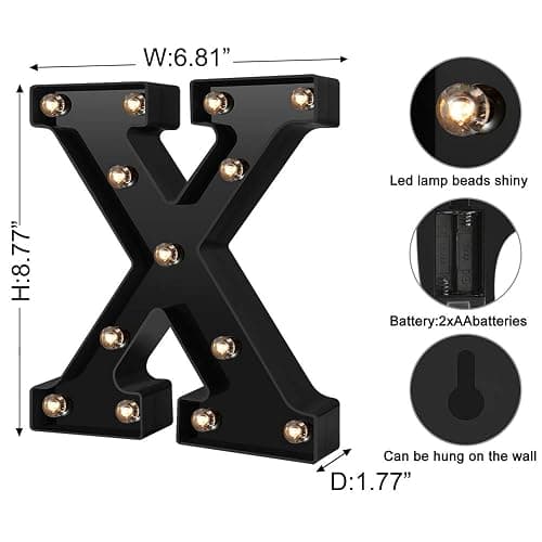 Newly Design Led Letters Numbers Lights 26 Alphabet & Arabic Numerals 0-9 Black Decorative Marquee Lamps for Events Wedding Party Birthday Home Bar(Cool Black X) thumbnail 2