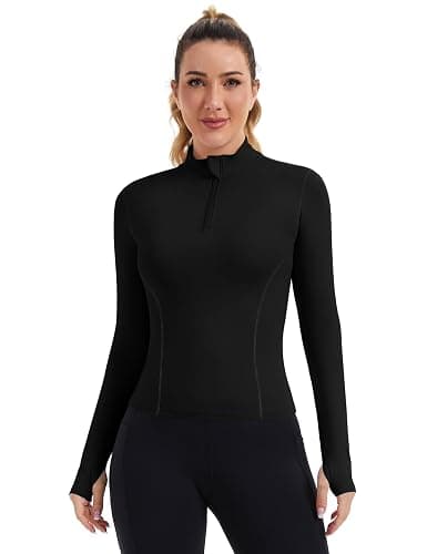 ZHENWEI Womens Workout Tops Long Sleeve Quarter Zip Pullover Quick Dry Golf Shirt Athletic Slim Fit Crop Yoga Gym Tops thumbnail 2