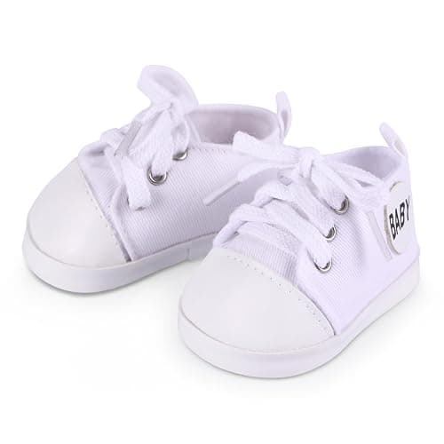 BABESIDE Reborn Baby Doll Shoes, 17-22 Inch Baby Doll Accessories Doll Canvas Shoes with Laces for Realistic Babydolls Girls & Boys, White with Letter Pattern - Image 1
