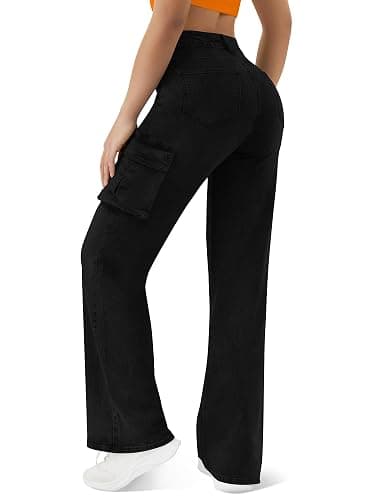 Women High Waisted Cargo Jean for Women with 6 Pockets Straight Wide Leg Jean Casual Baggy Pants thumbnail 2