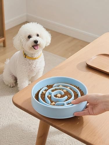 Ceramic Slow Feeder Dog Bowl,1.5 Cups Pet Slow Feeder for Small and Medium Breed,Puzzle Dog Food Dish,Anti-Gulping,Stop Bloat,Preventing Choking(Blue) thumbnail 6