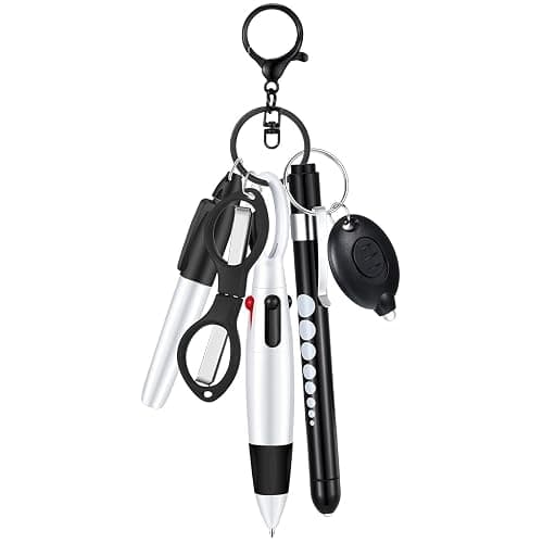 6-Piece Black Nurse Pen Set - Includes Retractable Ballpoint Pens, Permanent Markers, Badge Clips, Foldable Scissors & LED Flashlight - Essential Nursing Accessories - Image 1