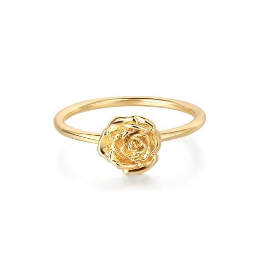 LADYGD Birth Flower Ring for Women 14K Gold Plated Floral Minimalist Stackable Finger Jewelry Birthday Gifts - Image 1