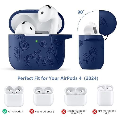 Lerobo for Airpods 4 Case Cover with Cleaner Kit, Cute Soft Silicone Skin Full Protective Case Cover with Keychain Compatible with Apple Airpods 4 Case 2024, Midnight Blue thumbnail 7
