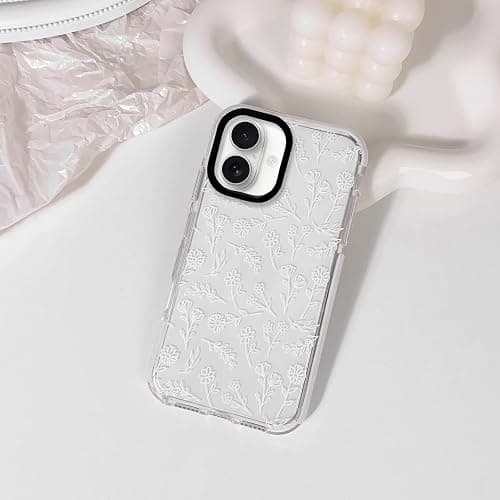 NITITOP Compatible for iPhone 16 Case Cute Clear Flower Floral for Women Girl Soft TPU Anti-Yellow Ultra Slim Crystal Shockproof Protective Phone Cover - White thumbnail 2