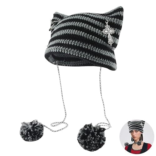 WQEDVN Cat Ear Beanie, Cat Hat for Women, Hat with Ears, Cat Ear Hat, Cat Beanie, Crochet Knitted Hats, Winter Hats for Women, for Girls Adults Kids Cat Gifts for Women (Black) - Image 1