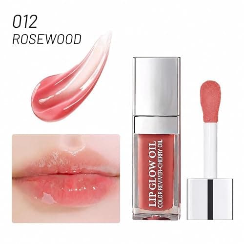 GECOMO Hydrating Lip Glow Oil, Lip Oil Gloss Transparent Toot Tinted Nourishing Long Lasting Repairing Lightening Lip Lines (ROSEWOOD) 0.2 OZ thumbnail 2