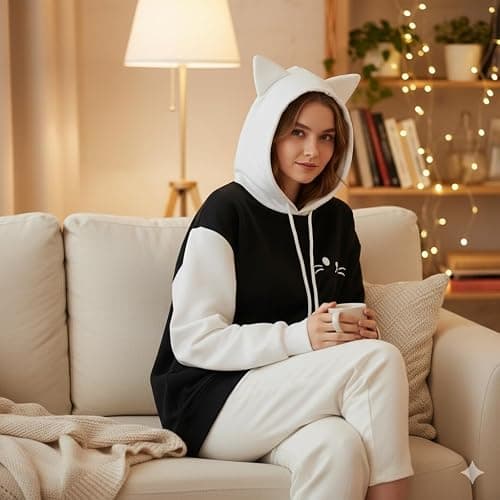 Feigujin Women Kawaii Cat Ear Hoodie Cute Japanese Anime Hooded Sweatshirt Preppy Meow Graphic Pullover Clothes Fall Winter thumbnail 5