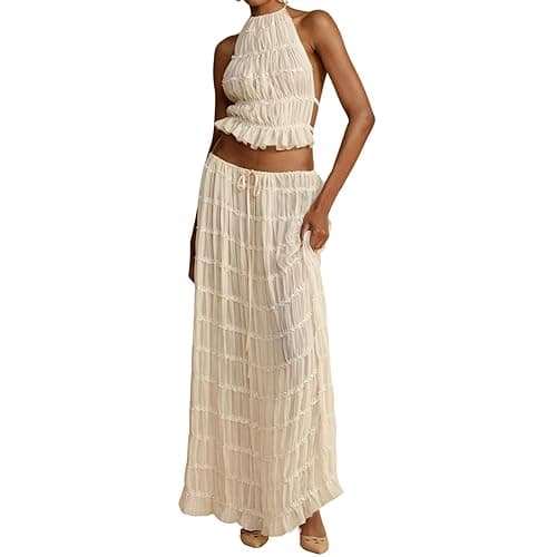 Women Y2K Skirt Set Outfits Strapless Crop Top Bodycon Midi Skirt Dress Sexy 2 Piece Knit Outfits Skirt Summer