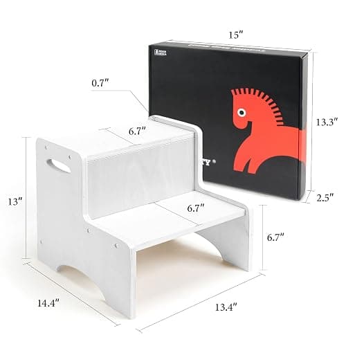 WOOD CITY Toddler Step Stool, Wooden 2 Step Stools for Bathroom Sink Potty Training Kitchen Dual Height Stool Helper for Kids Bonus Non-Slip Pads and Handles for Safety (White) thumbnail 2