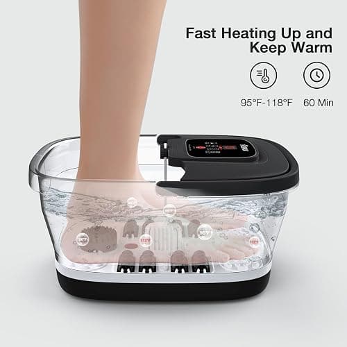 HOSPAN Collapsible Foot Spa with Heat, Bubble, Red Light, and Temperature Control, Foot Bath Massager with 8 Shiatsu Massage Rollers, Pedicure Foot Spa for Relaxation and Stress Relief, Black thumbnail 3