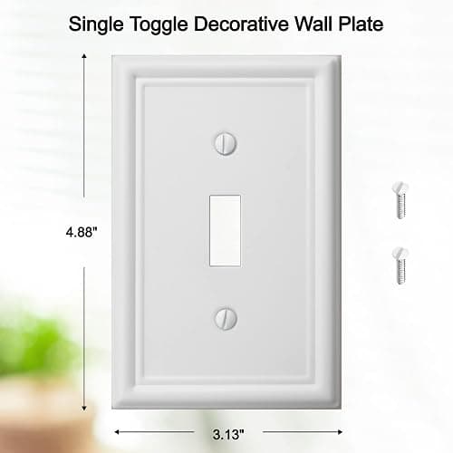 OKAWYC Single Toggle Light Switch Cover Luca Metal Wall Plate, 4-Pack White 1 Gang, Light Switch Cover Decorative Wallplate, Durable thumbnail 3