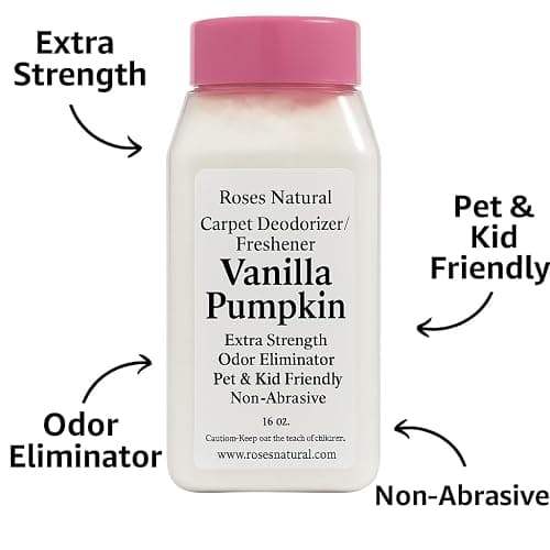 Roses Natural Carpet Deodorizer Powder – Vanilla Pumpkin Scent, Extra Strength Odor Eliminator, Pet & Kid Friendly, Non-Toxic, 16 oz thumbnail 2