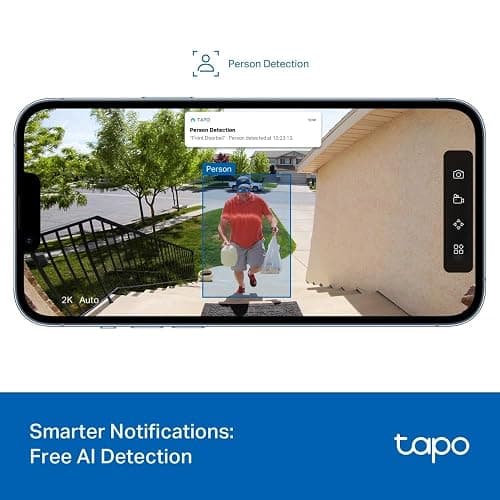 Tapo D205 2K 3MP Battery Doorbell Wireless, No Monthly Fee,160° FOV Ultra-Wide,Video Doorbell Wireless,2 Way Audio, TP-Link AI Detection,180 Days Battery,IP54,APP Control, Alexa/Google Home thumbnail 7