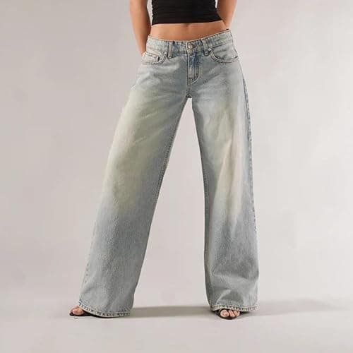 Women Y2k Low Rise Denim Pants Loose Fit Boyfriend Wide Leg Baggy Jeans with Pockets Vintage Casual Streetwear thumbnail 3