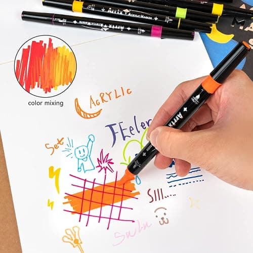 Arrtx Acrylic Paint Pens 62PCS, Water Based Acrylic Markers, Paint Markers for Rock Painting, Dual Tip Brush Tip Acrylic Painting Supplies for Fabric Painting, Ceramic, Fabric, Canvas, Wood, Glass thumbnail 4