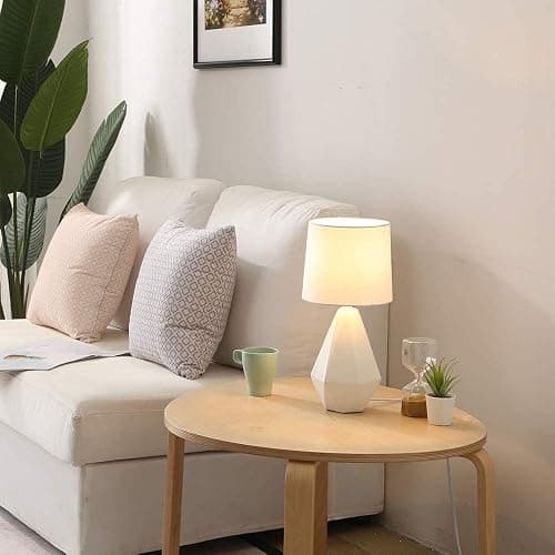 SOTTAE Modern Small Ceramic Table Lamp, White Irregular Geometric Bedside Table lamp for Bedroom,Nightstand Lamps with White Fabric Shade, Small Lamp for Kitchen Living Room thumbnail 4