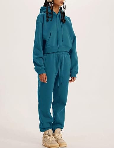 Kissonic Women's Fleece Jogger Sets 2 Pieces Sweatsuits Outfits Crop Top Hoodies Jogger Pants thumbnail 3