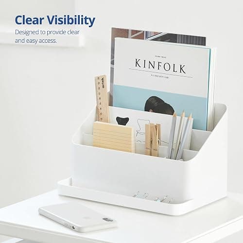 BLUE GINKGO Desk Organizer – Korean-Made Office Storage for Pens, Notes, Mail, and Supplies (White) - ORGANIZER - WHITE thumbnail 4