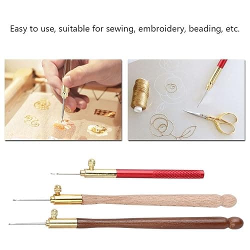 3Pcs Tambour Hooks Kit, Embroidery Crochet Hooks with 9 Needles, Wooden Handle French Tambour Hook Latch Beaded Needle for Embroidery Sequin Beading Knitting DIY Sewing thumbnail 5