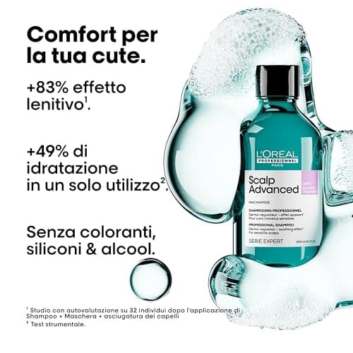 L'Oréal Professionnel Paris Shampoo Lenitivo, Per Cuoio Capelluto Sensibile, Per Capelli Luminosi e Setosi, Con Niacinamide, Anti-Discomfort, Scalp Advanced, 300 ml thumbnail 2