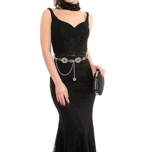Topbuti Western Metal Oval Concho Chain Belt for Women Cowgirl Turquoise Waist Chain Belt for Dresses Jeans Western thumbnail 7